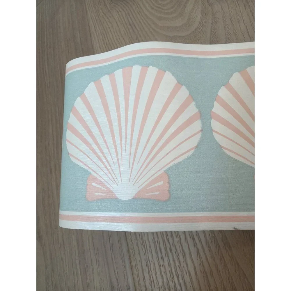 Vintage Pink Scallop Shell Wallpaper Border - Coastal Coquette Grandmillennial B